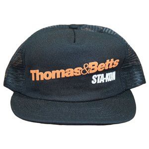 Vintage 90s Thomas & Betts Sta-Kon Mesh Snapback Trucker Hat Black Made in USA